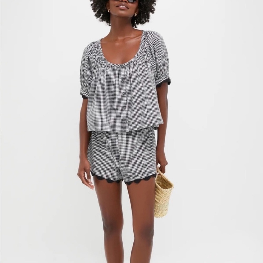 Gingham Two-Piece Top & Shorts Set in Black and White